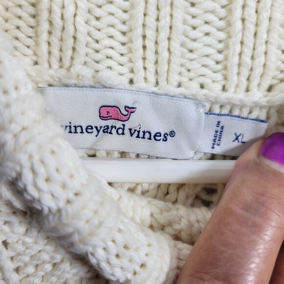 Vineyard Vines Women's Tipped Island Fisherman Cream Mock Neck Sweater Size XL - Picture 4 of 6